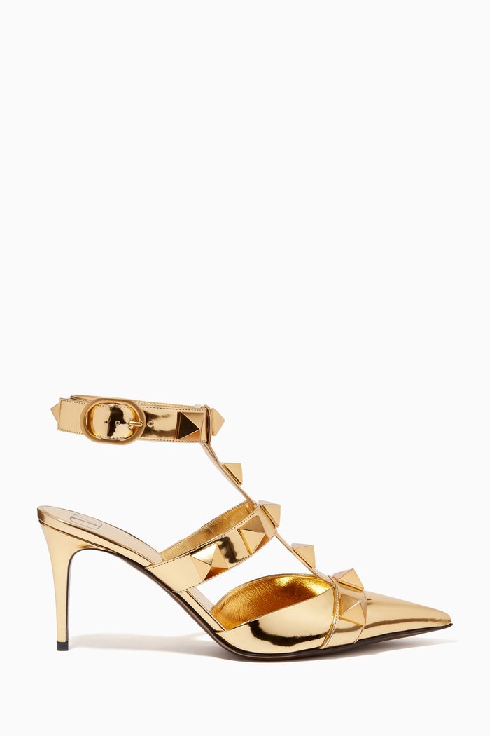 

Valentino Garavani Roman Stud Pumps in Mirror Calfskin, Gold