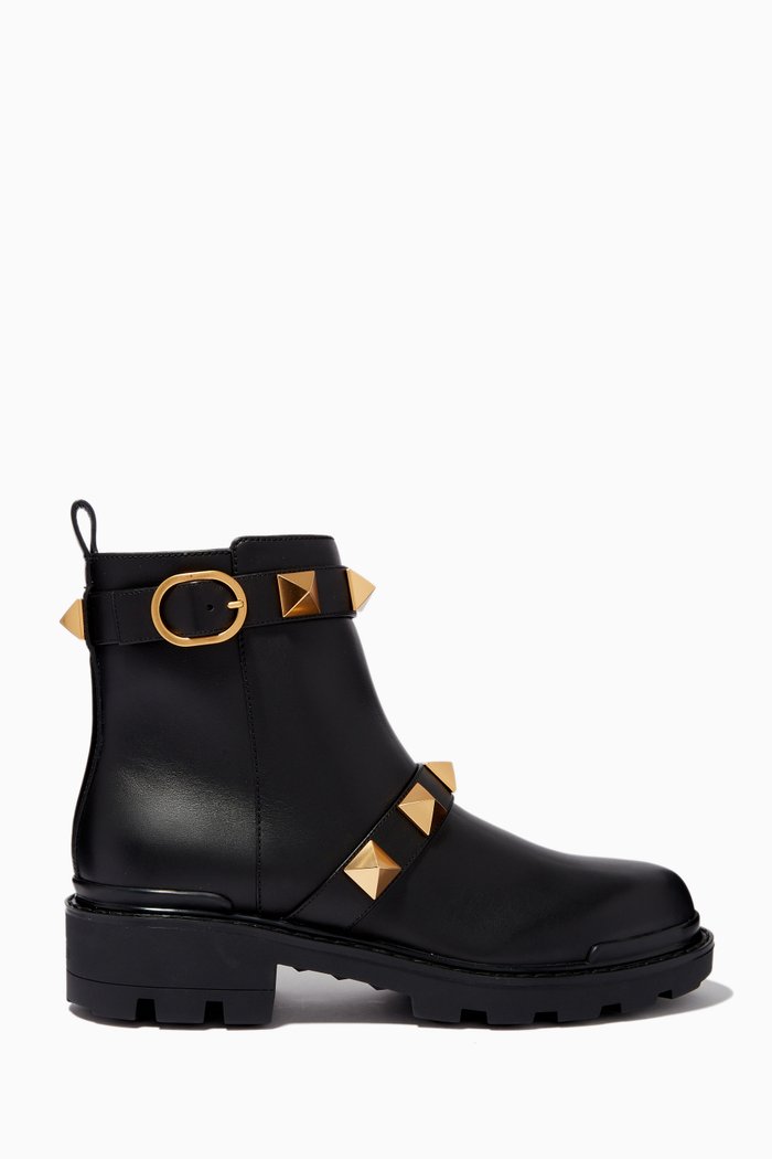 

Valentino Garavani Roman Stud Ankle Boots in Calfskin, Black