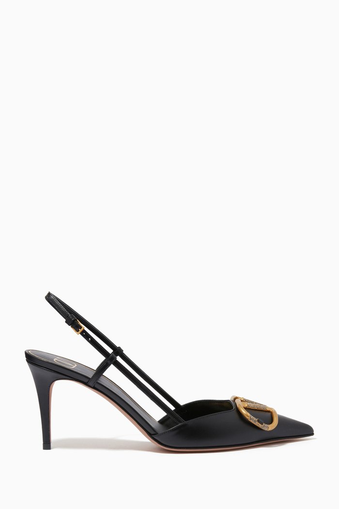 

Valentino Garavani VLOGO Slingback Pumps with Rhinestones in Calfskin, Black