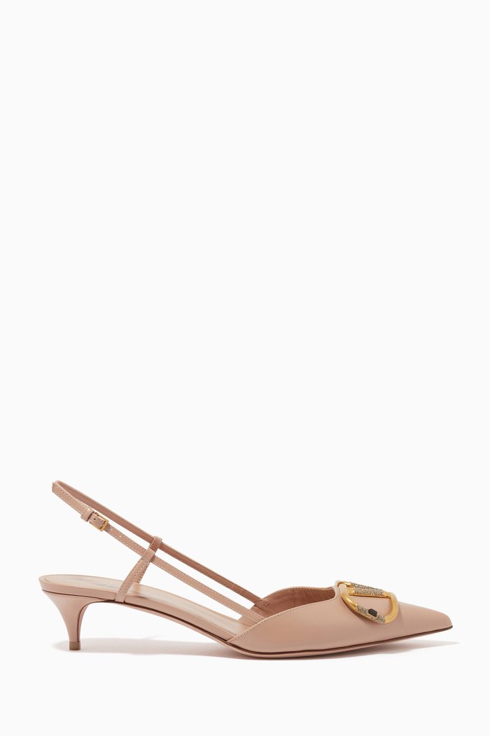 

Valentino Garavani VLOGO Slingback Mules with Rhinestones in Calfskin, Pink
