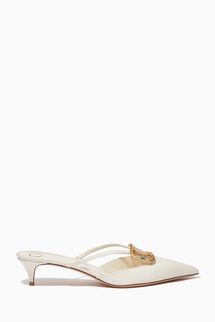 

Valentino Garavani VLOGO Mules with Rhinestones in Calfskin, White