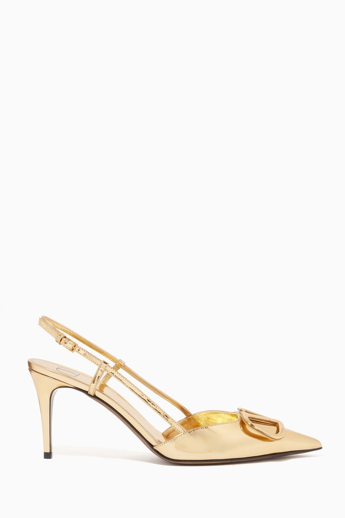 

Valentino Garavani VLOGO Pumps in Metallic Calfskin, Gold