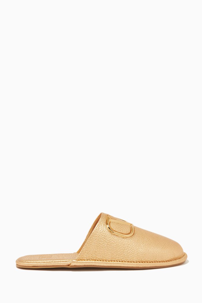 

Valentino Garavani VLOGO Slippers in Metallic Nappa, Gold