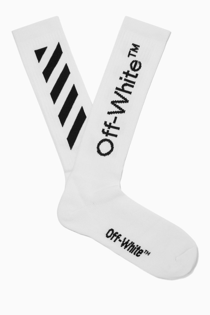 

Diag Mid Length Socks in Cotton, White