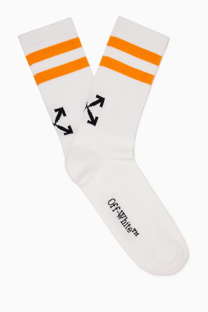 

Striped Arrows Mid Length Socks in Cotton, White