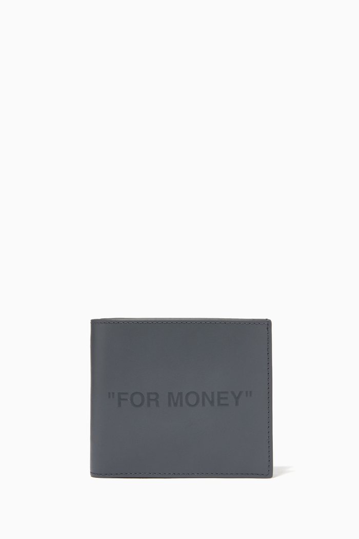 

"FOR MONEY" Bi-Fold Wallet in Leather, Grey