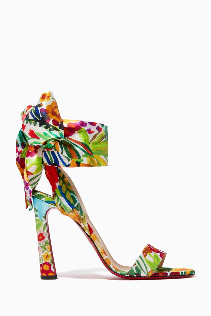 

Crosse du Désert 100 Sandals in Floral Painted Satin Crepe, Multicolour