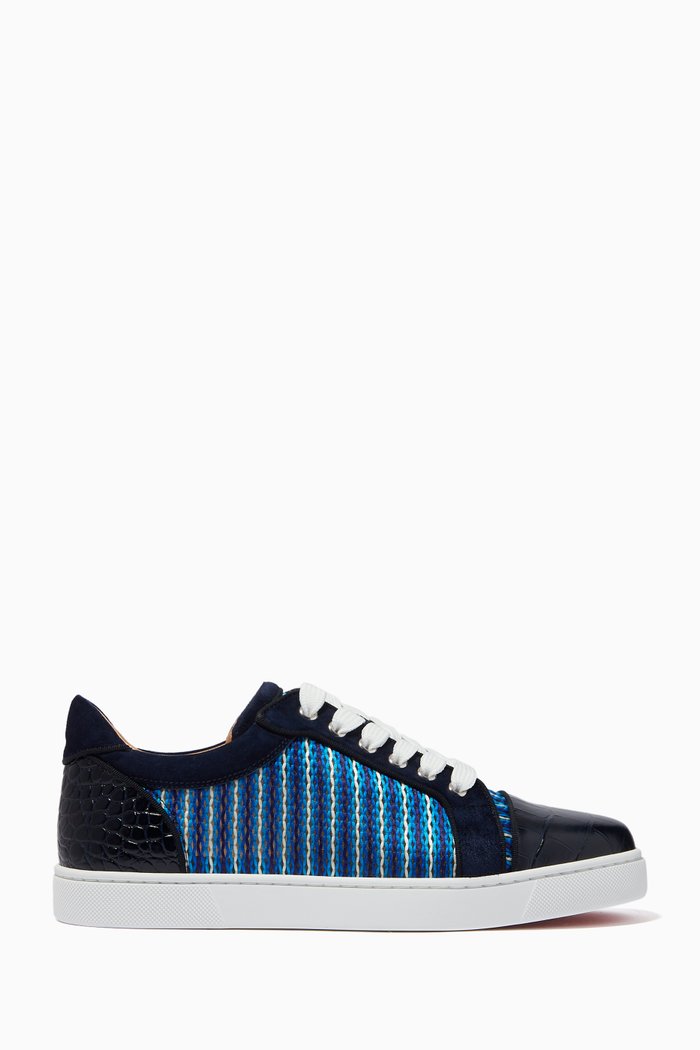 

AC Vieira Orlato Sneakers in Alligator Embossed Leather, Suede & Woven Fabric, Blue