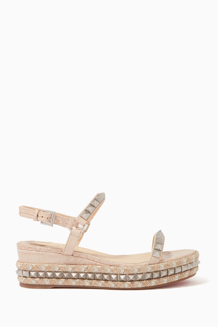 

Pyraclou 60 Wedge Sandals in Alligator Embossed Leather, Grey