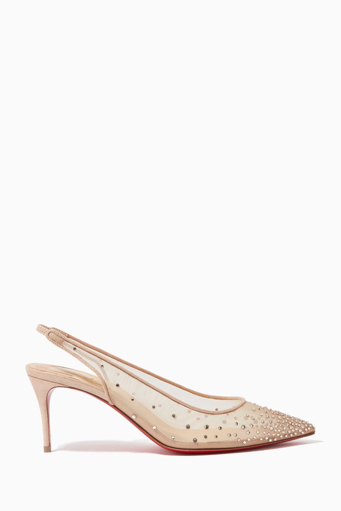 Follies Strass Sling 70 Pumps in Mesh & Suede Lamé, Pink
