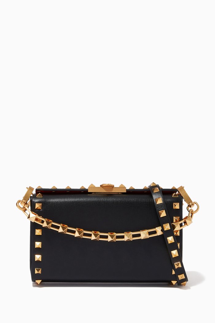 

Valentino Garavani Rockstud Alcove Clutch in Grainy Calfskin, Black