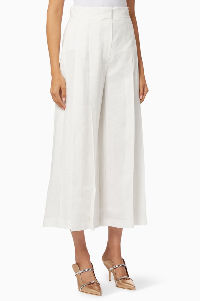 

Pleated Crop Pants in Linen, White