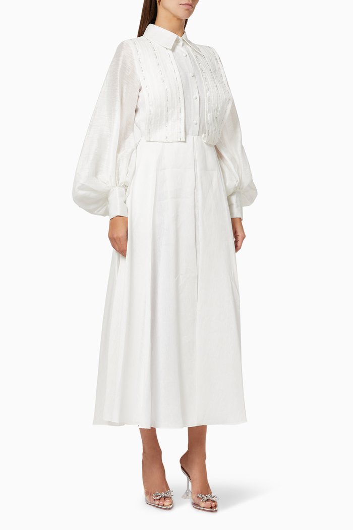 

Midi Dress in Linen Bend, White
