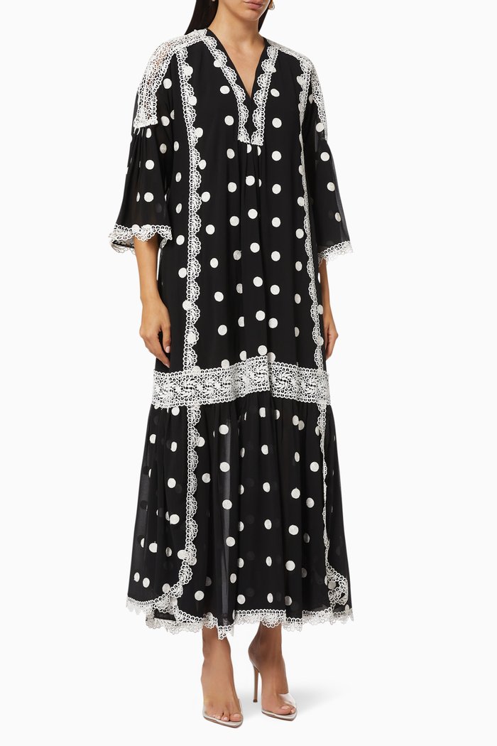 

Maxi Dress in Polka Dot Chiffon, Black
