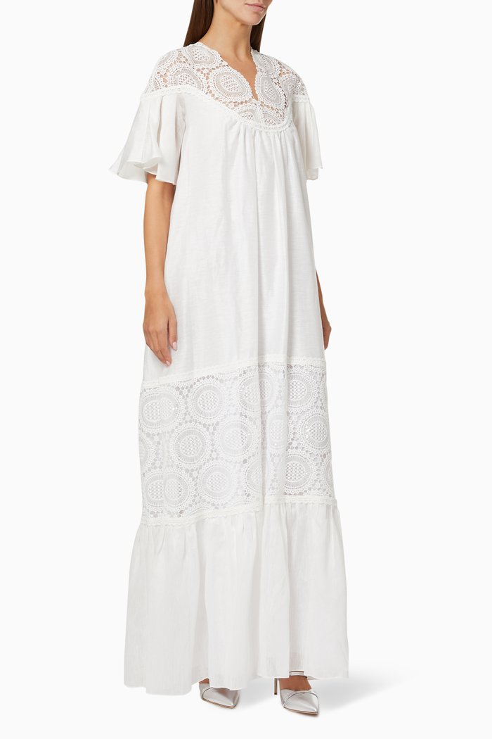 Maxi Dress in Crochet Linen Blend, White