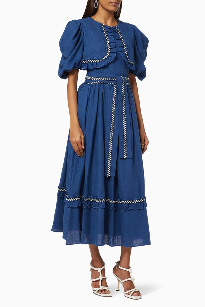 

Midi Dress in Linen, Blue