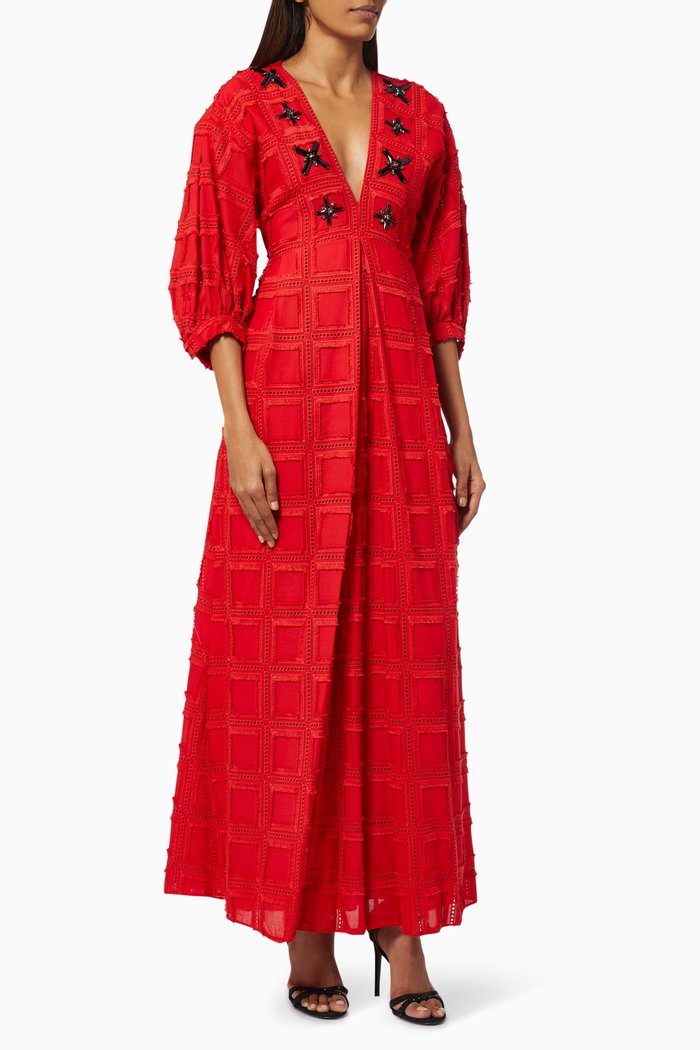 

Maxi Dress in Crochet Cotton, Red