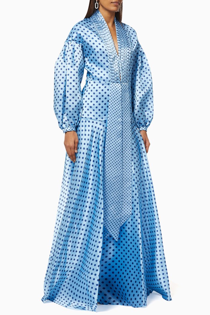 

Maxi Dress in Polka Dot Satin, Blue