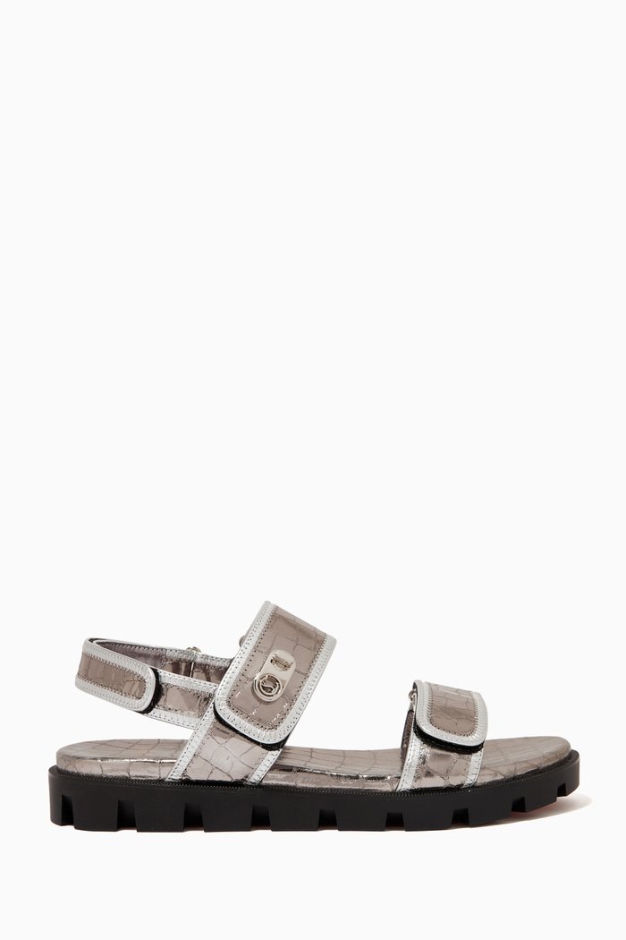 

Lock Cool Sandals in Shiny Alligator Embossed Leather, Silver