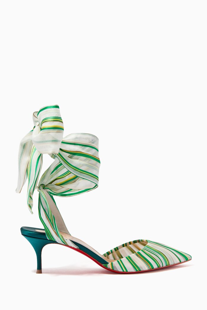 

Noor 55 Sandals in Striped Satin Crepe, Green
