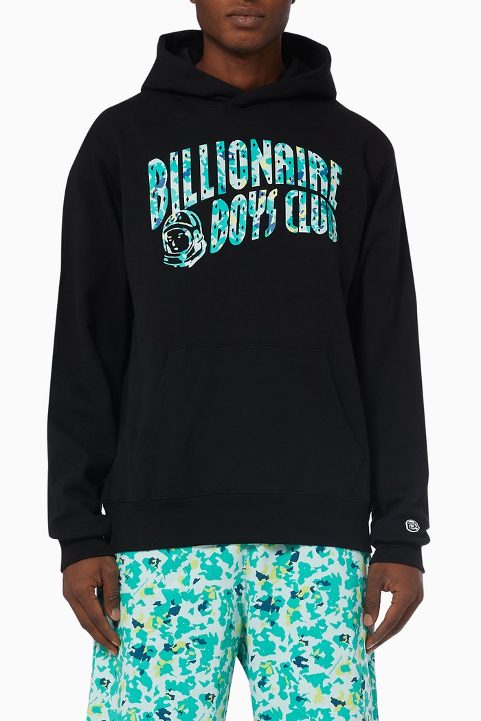 

Camo Arch Logo Popover Hood in Loopback Jersey Cotton, Black