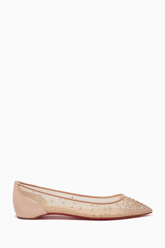 

Follies Strass Flats in Mesh & Lamé Suede, Pink
