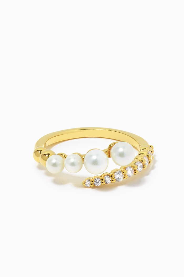 Pavé & Pearl Open Ring, Gold