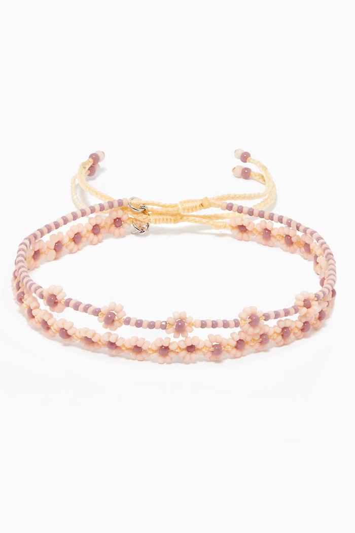 

Handmade Flower Beaded Bracelet, Set of 2, Pink
