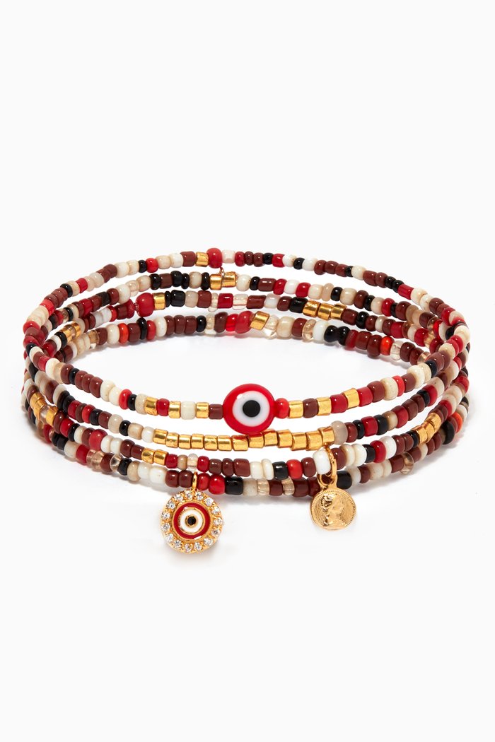 

Handmade Evil Eye Beaded Bracelet, Set of 4, Red