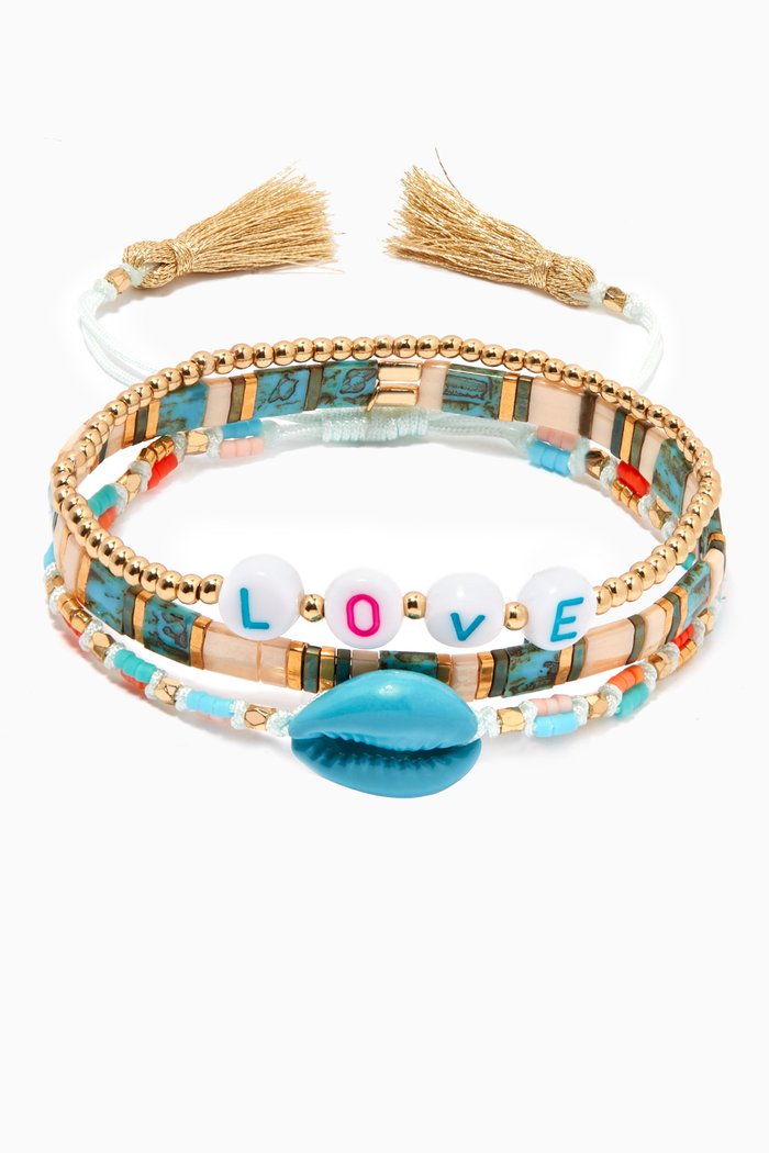 

Handmade Love Bracelet, Set of 3, Blue