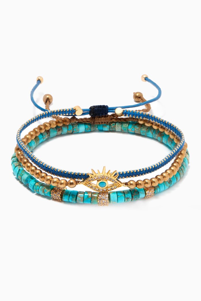

Handmade Evil Eye Bracelet, Set of 3, Multicolour