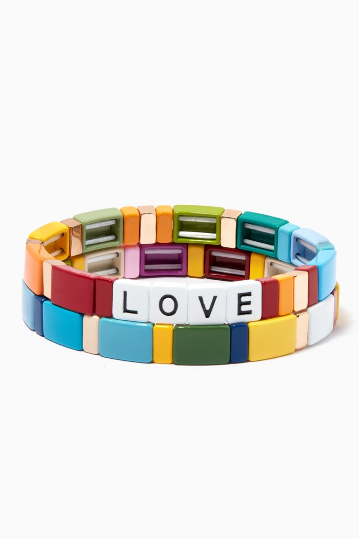 Handmade Alloy Love Bracelet, Set of 2, Multicolour