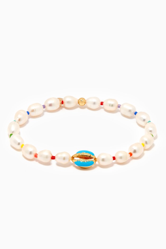 

Handmade Pearl & Seashell Bracelet, Blue