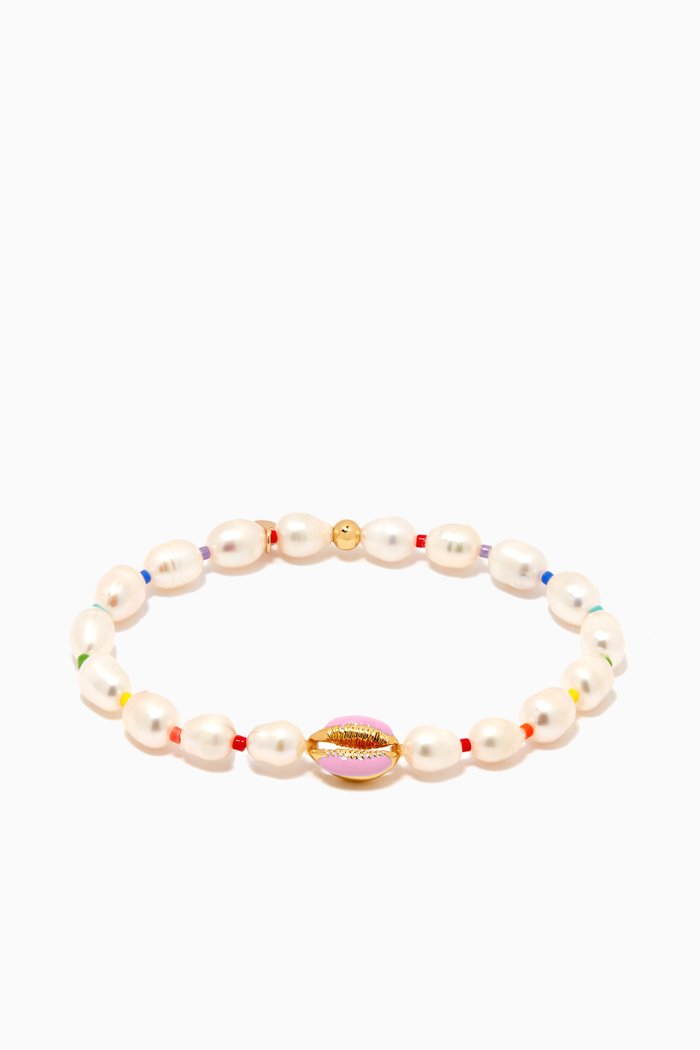 

Handmade Pearl & Seashell Bracelet, Pink