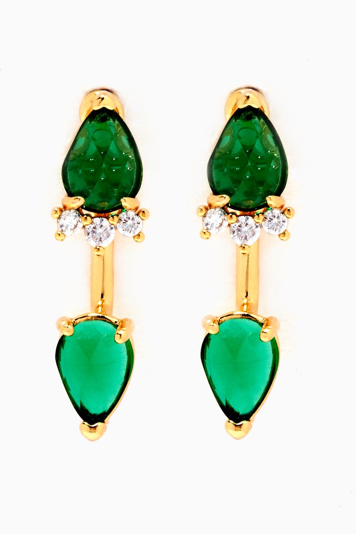 Teardrop Stud Earrings, Green