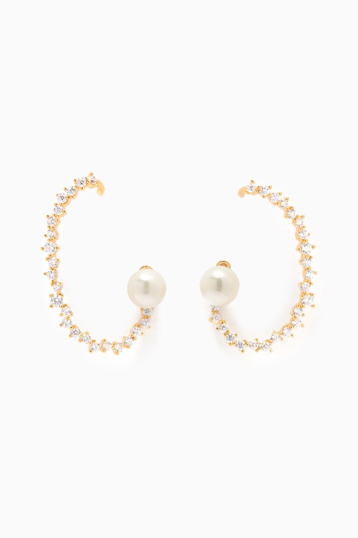 

Pavé Ear Climbers with Pearl, Gold