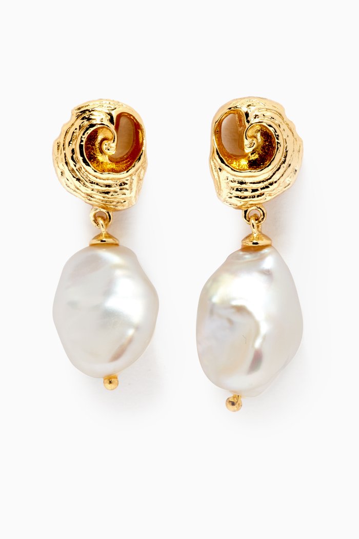 

Shell Pearl Drop Earrings, Gold