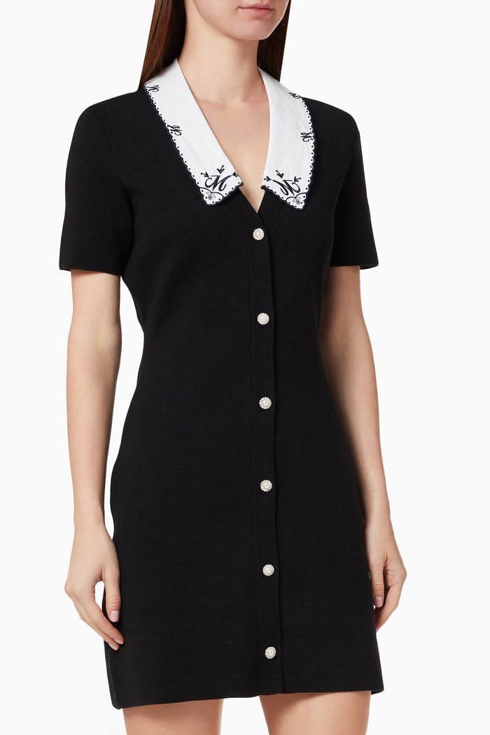 

Romarin Knit Dress with Embroidered Collar, Black