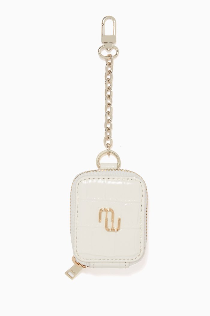 

Double Logo Earphone Case in Embossed Leather, White