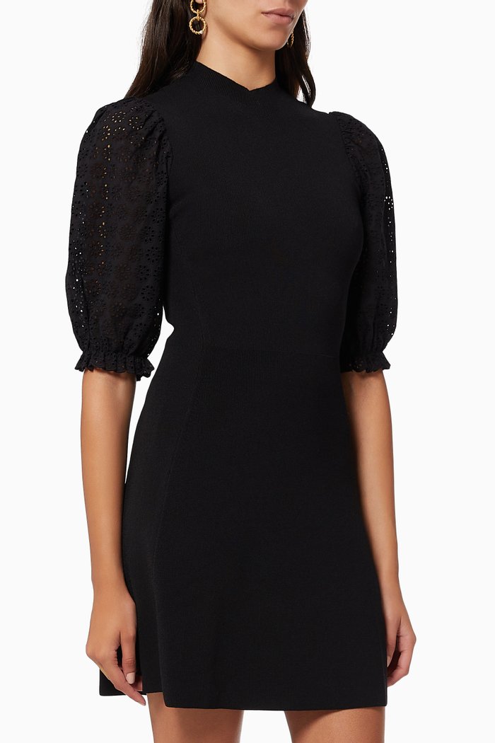 

Roxetty Knit Dress with Guipure Sleeves, Black