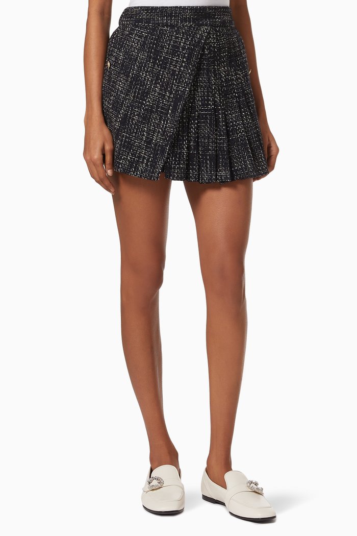 

Pleated Tweed Shorts in Cotton, Green