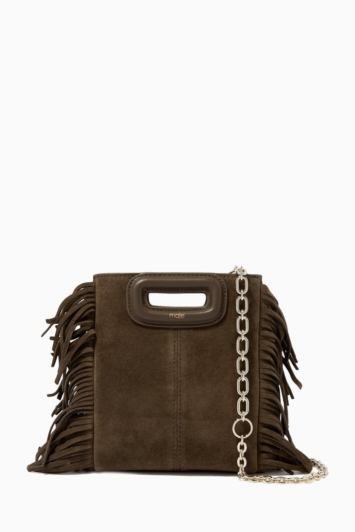 

M Mini Chain Bag in Suede Leather, Brown