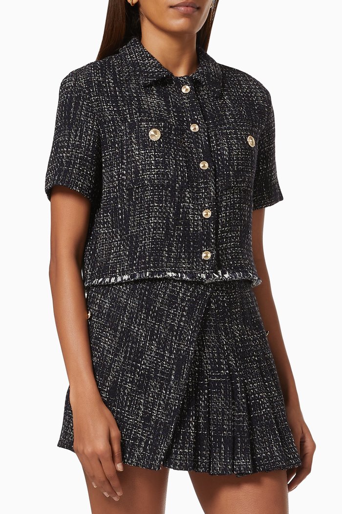

Cropped Tweed Shirt in Cotton, Green