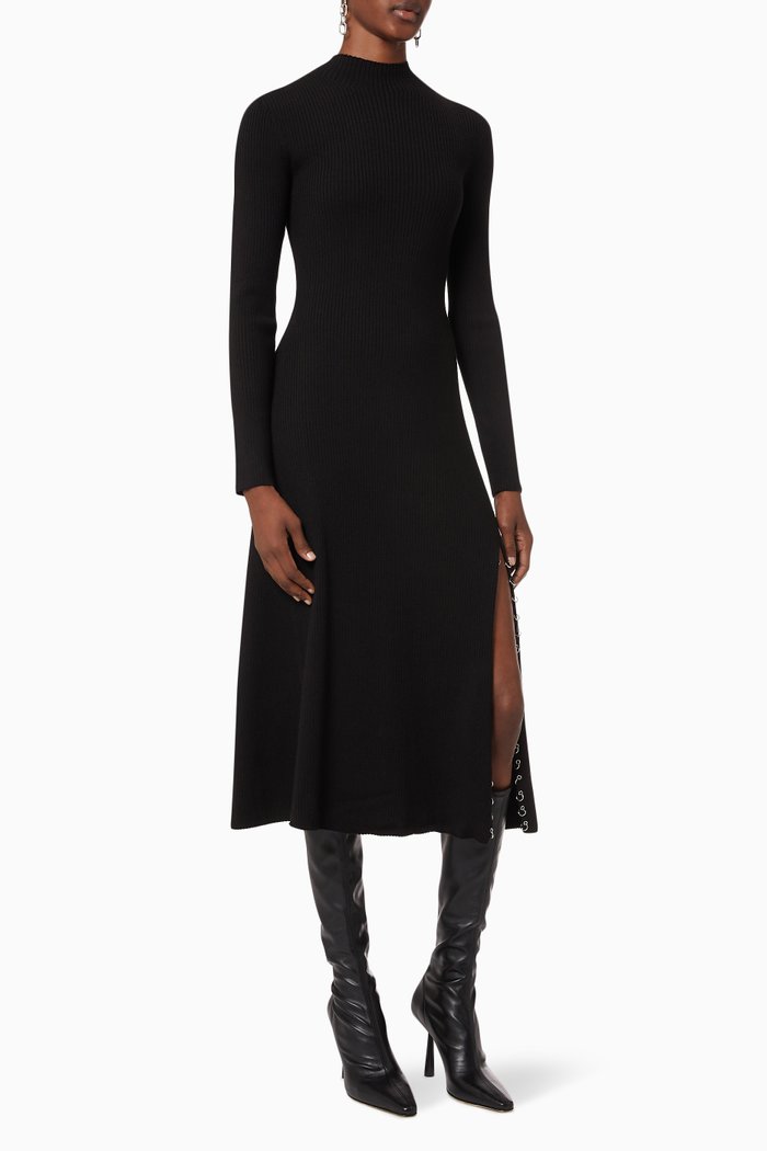 

Rully Knitted Slit Dress with Piercings, Black