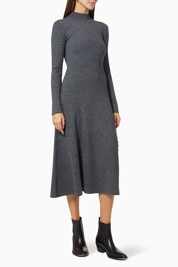 

Rully Knitted Slit Dress with Piercings, Grey