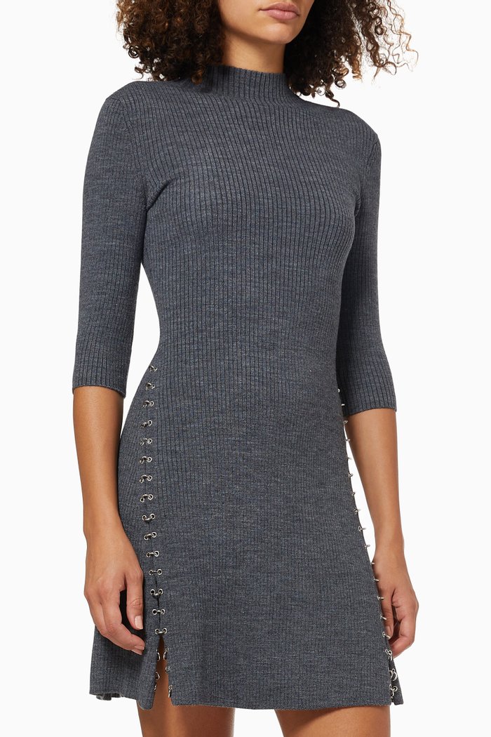 

Rolea Knitted Collar Dress with Piercings, Grey
