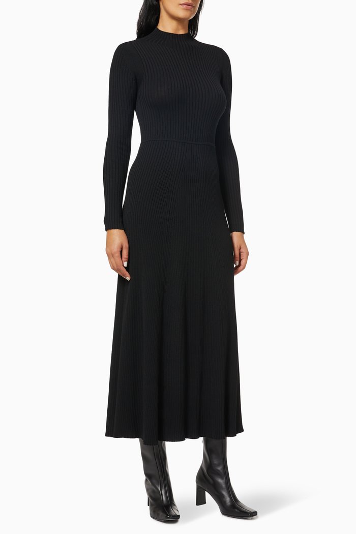 

Long Knitted Dress in Viscose, Black