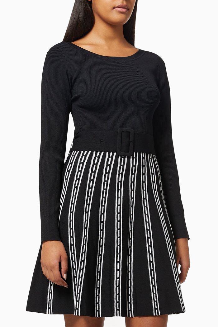 

Maud Geometric Knitted Dress with Belt, Multicolour