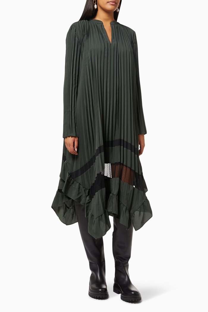 Riverso Pleated Dress in Recycled Polyester, Green