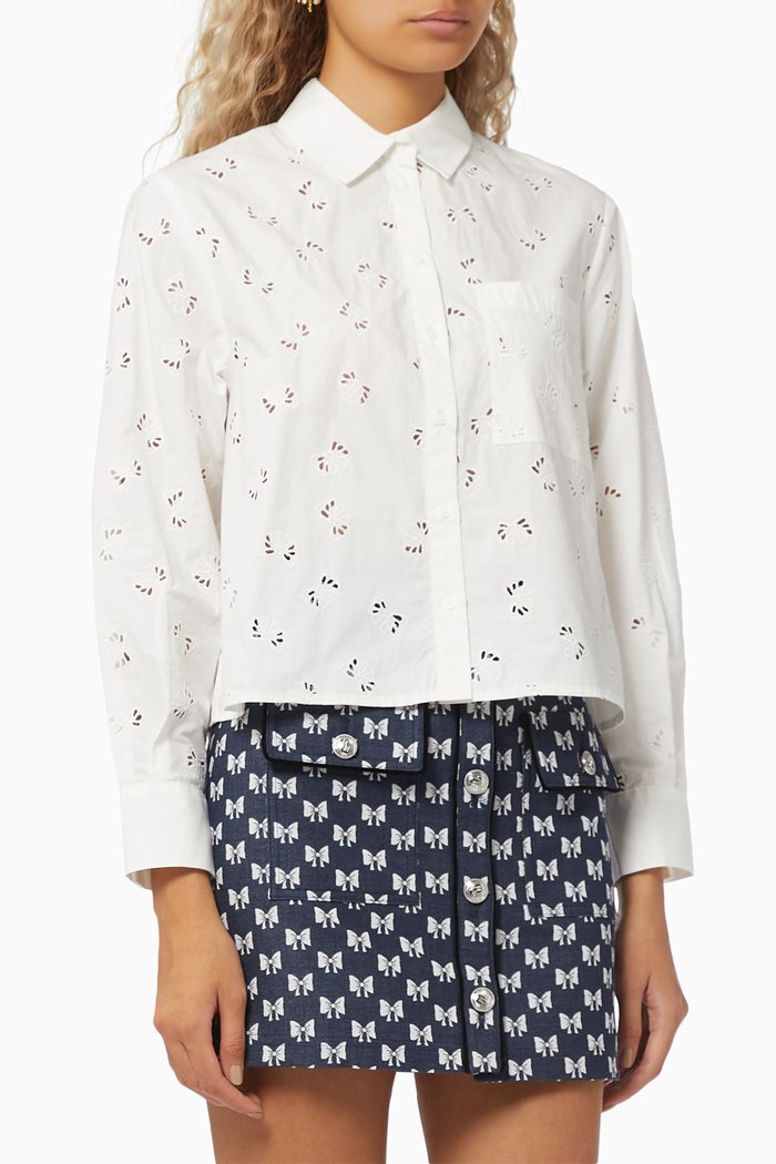 

Embroidered Openwork Shirt in Poplin, White